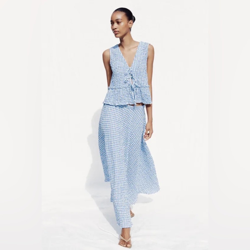 Zara Gingham Set / Top, size small / Skirt, size medium